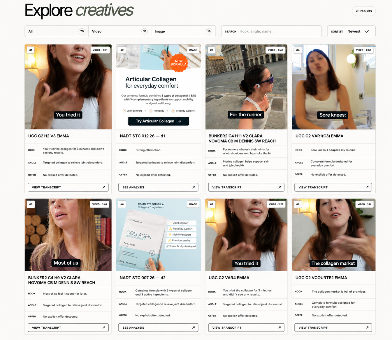 Searchable competitor ad and transcript research